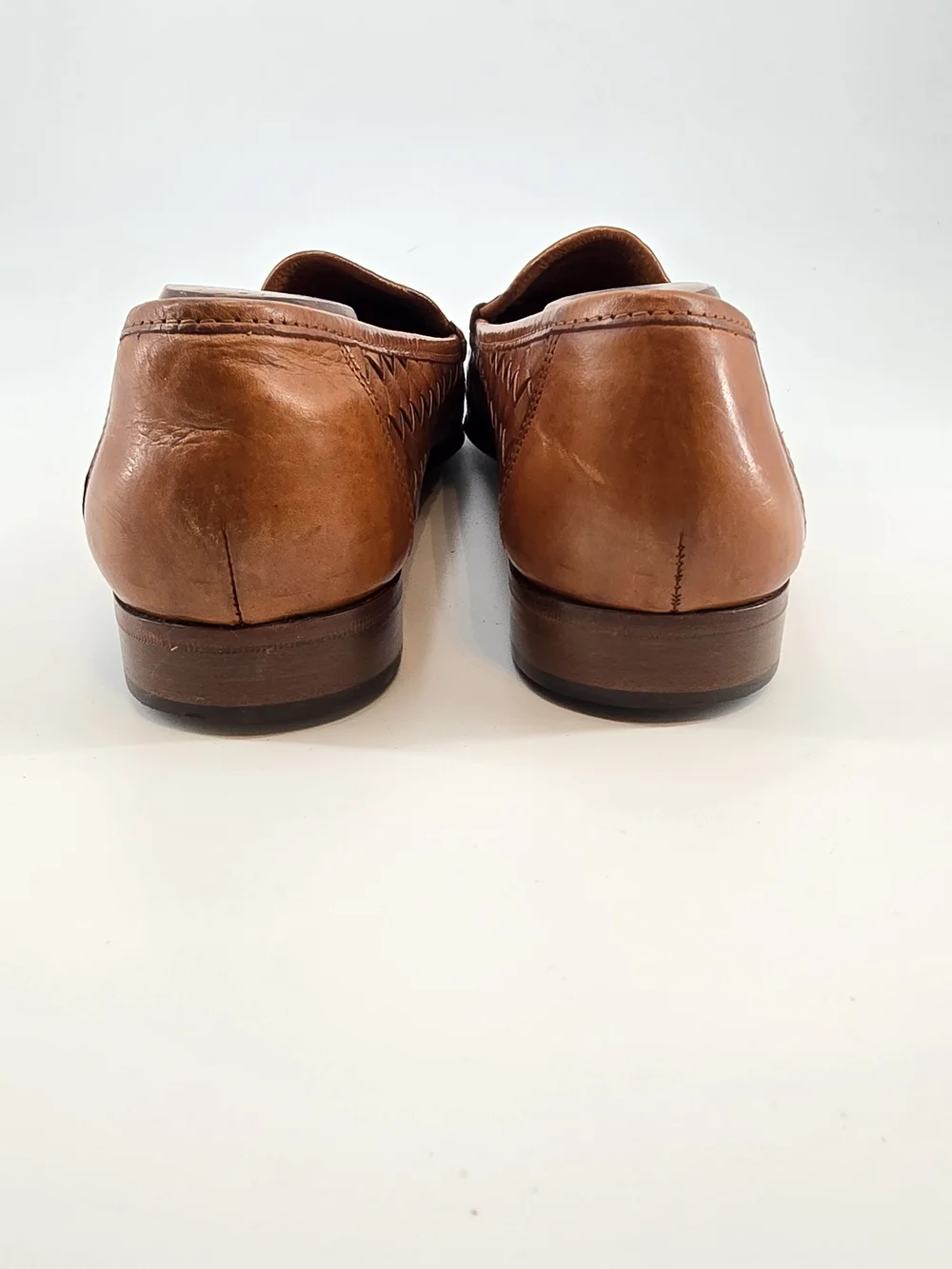 Allen Edmonds Woven Leather Penny Loafers in Cognac Brown